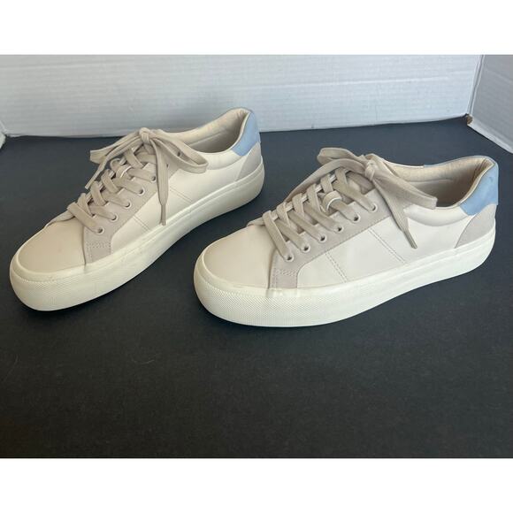 Zara Vegan Cream Blue Platform Low Top Lace Up Sneakers Size 9 - Picture 1 of 10